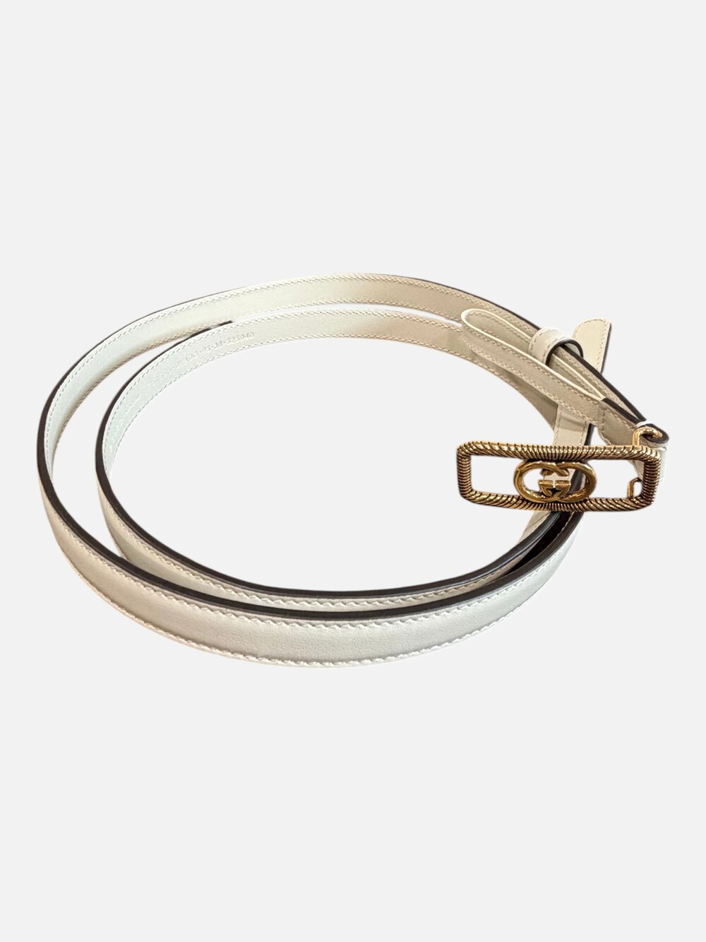 6097 - Gucci GG Buckle Leather Belt in Mytic White - Size 95 - NWT